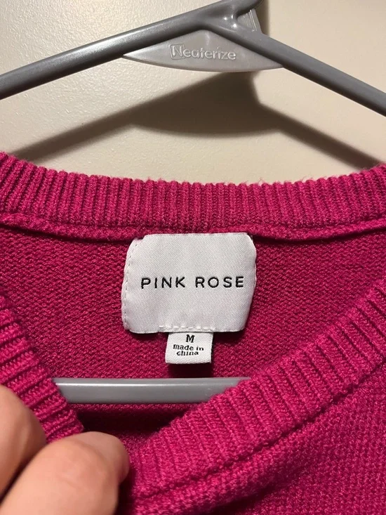 Pink Rose Fuchsia Puff-Sleeve Crewneck Sweater - Picture 2 of 7